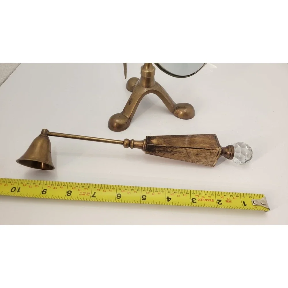 Vintage Brass Desk Set Bone Handles Crystal Knobs Magnifier Opener Snuffer